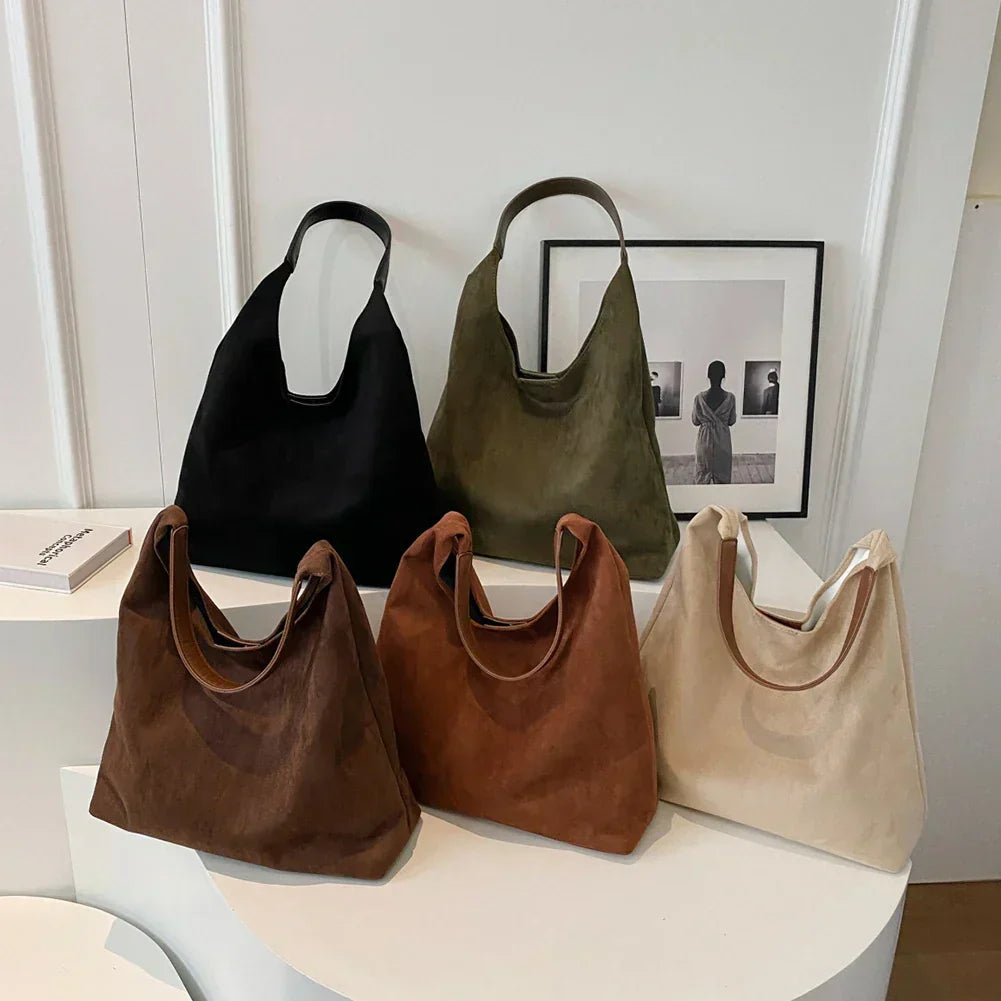Soft Suede Shoulder Bag with Adjustable Strap Elegant Large Capacity Women Handbag