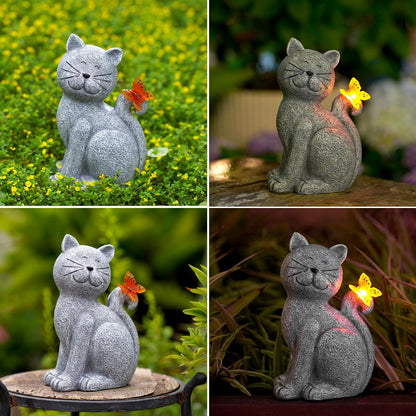 Solar Garden Cat with Butterfly Decorative Outdoor Light