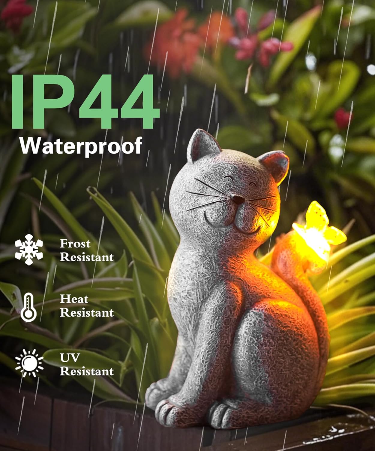 Solar Garden Cat with Butterfly Decorative Outdoor Light