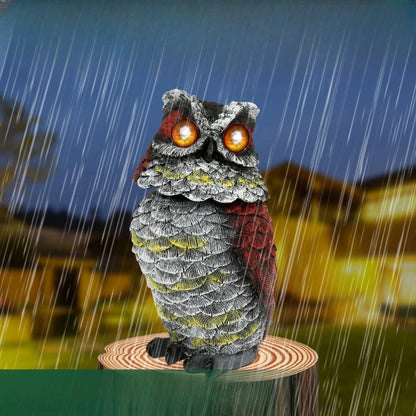 Solar Owl Garden Statue LED Light Rotating Head Blinking Eyes