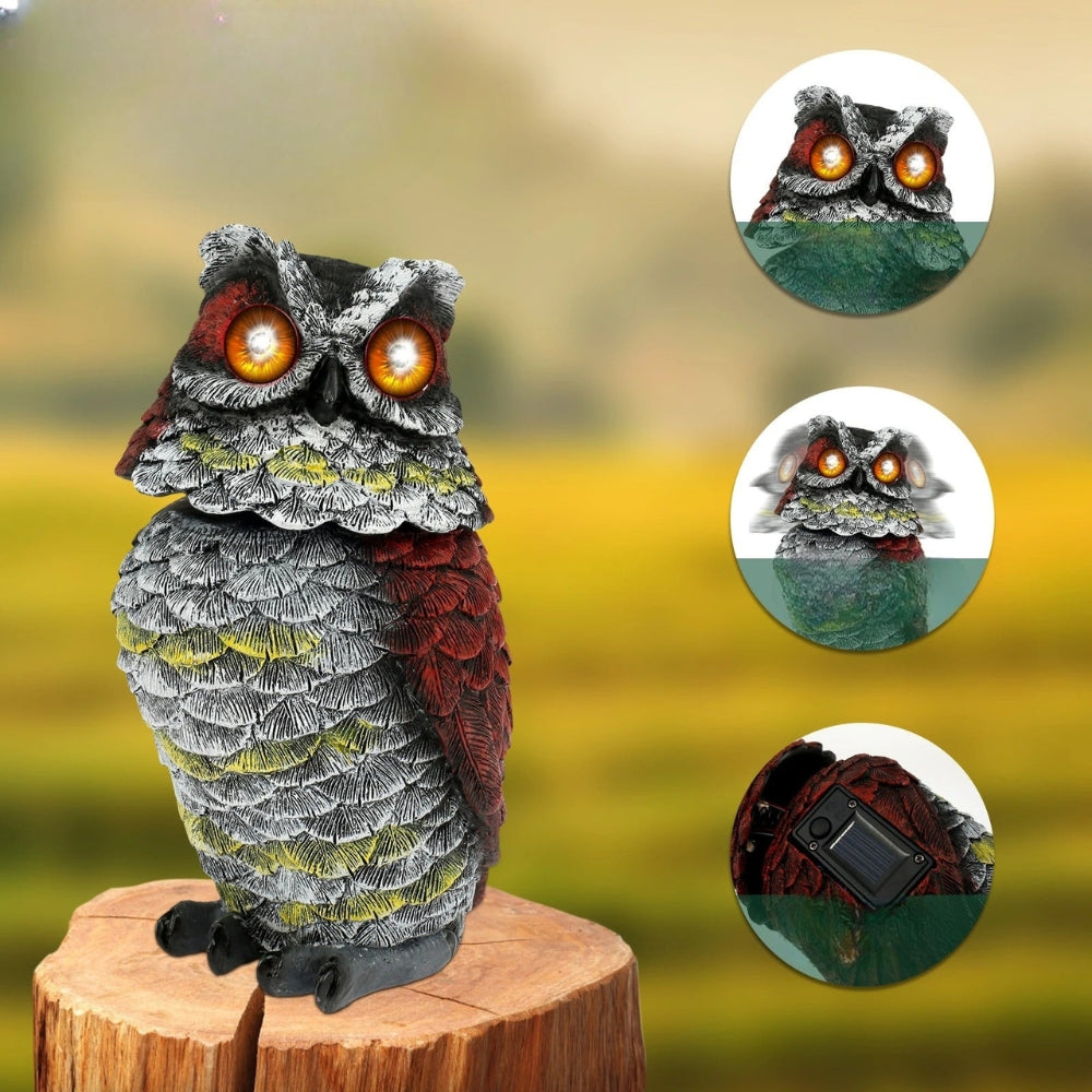 Solar Owl Garden Statue LED Light Rotating Head Blinking Eyes