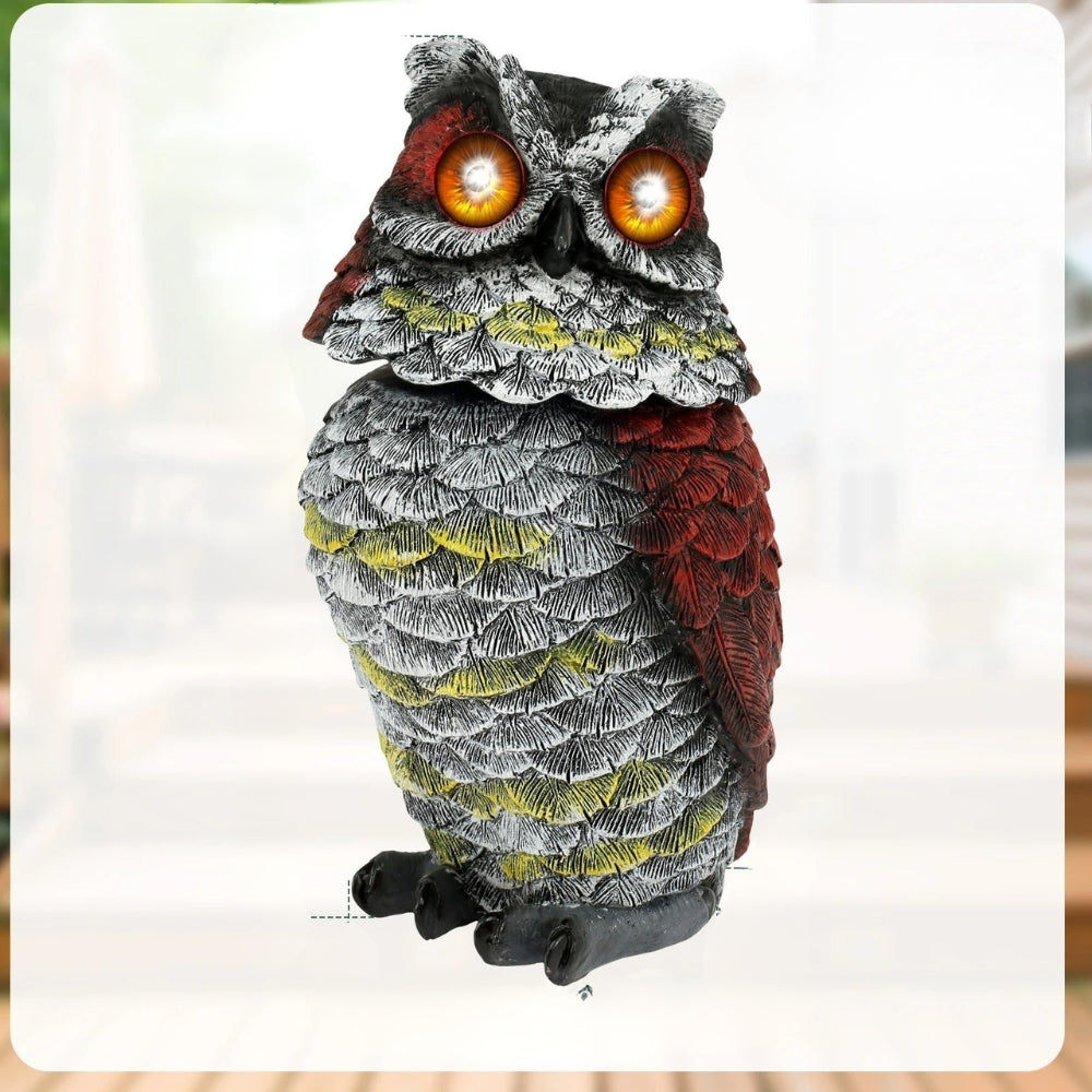 Solar Owl Garden Statue LED Light Rotating Head Blinking Eyes