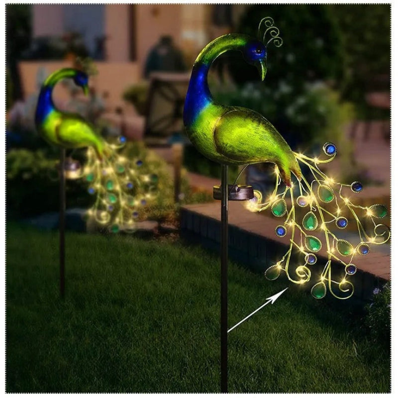 Solar Peacock Garden Light With LED Decorative Outdoor Pathway Accent