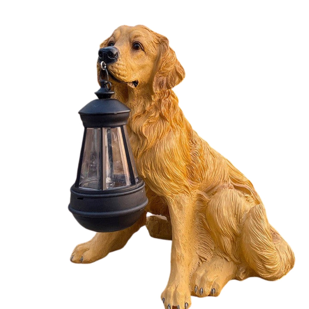 Solar Powered Dog Garden Statue With LED Light Outdoor Decor