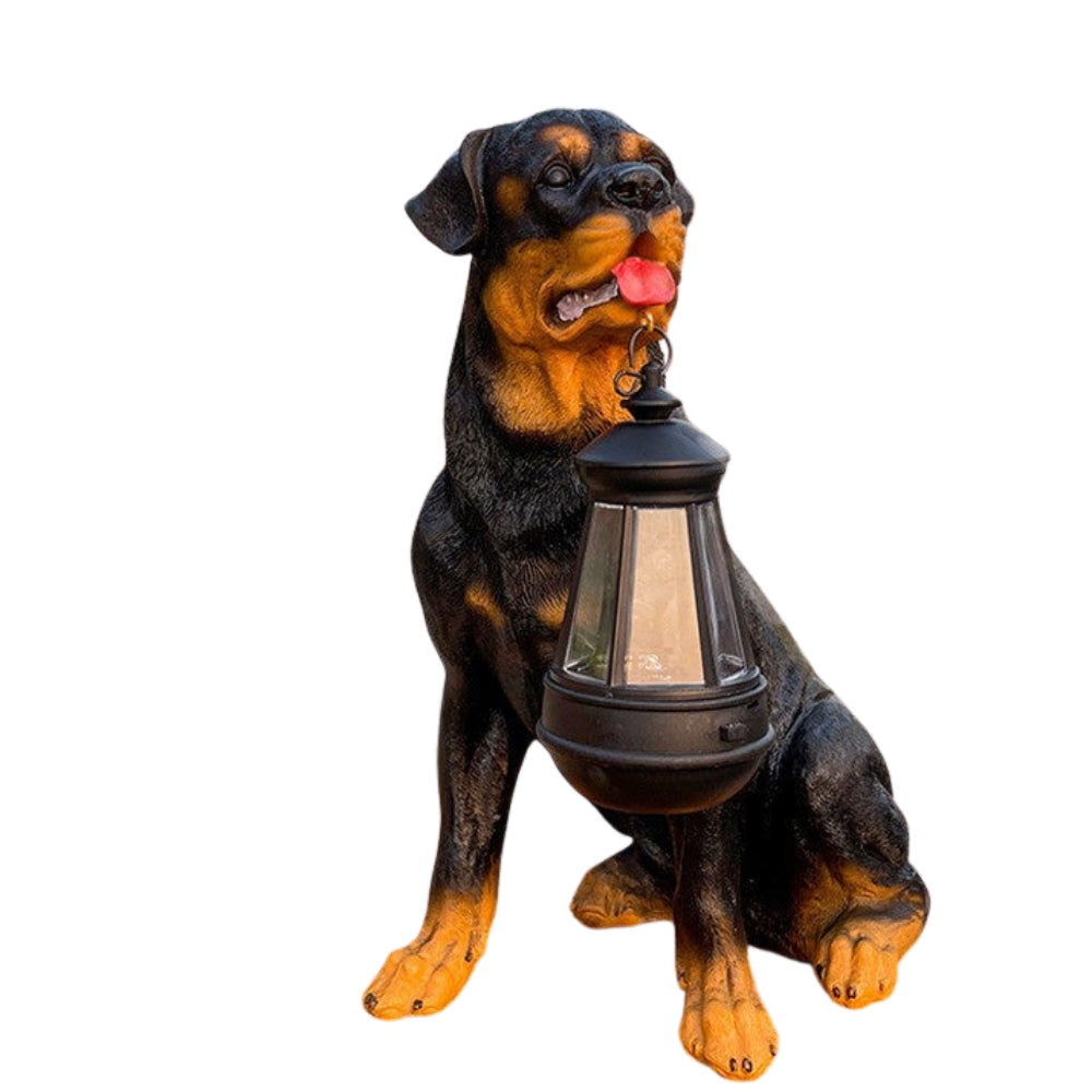 Solar Powered Dog Garden Statue With LED Light Outdoor Decor