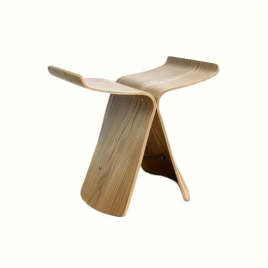 Solid Wood Butterfly Stool Vintage Wooden Accent Seat Compact Decorative Stool for Living Room Entryway