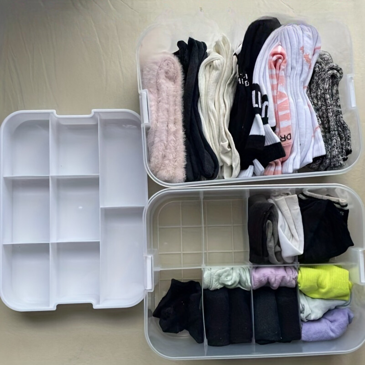 Stackable Storage Organizer Boxes with Lids Multi Level Design