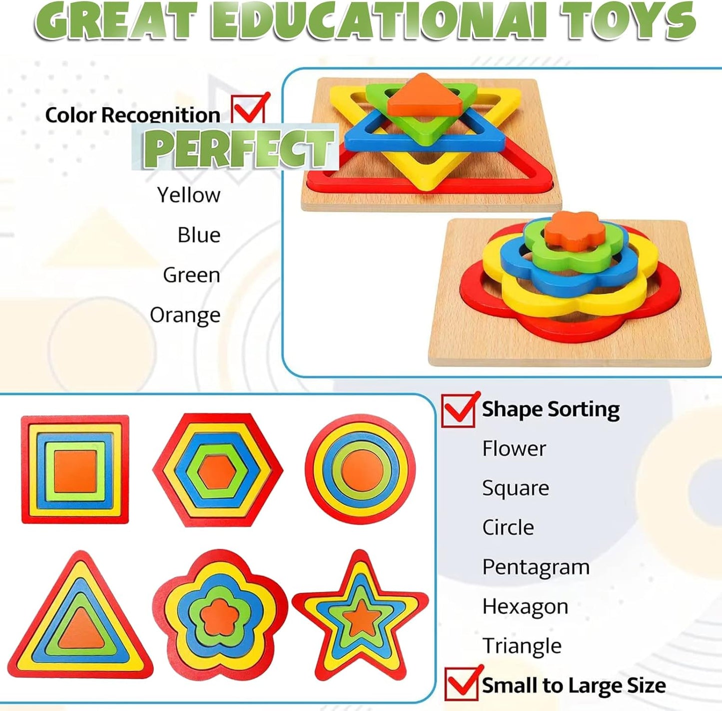 Stacking Puzzle Game Shape Sorting Toy Six Piece Educational Set