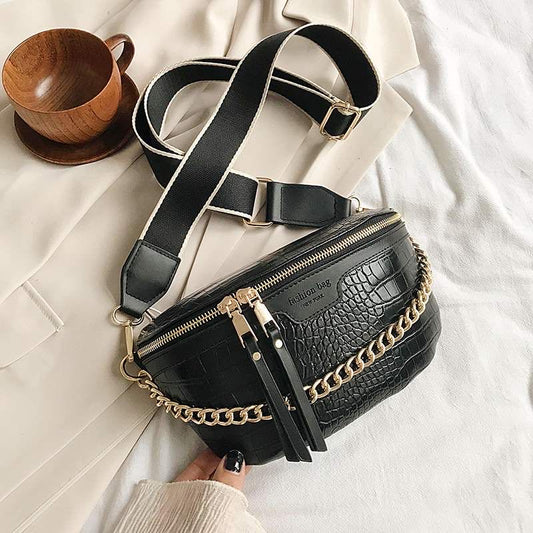 Structured Crossbody Shoulder Bag with Chain Strap and Textured Finish
