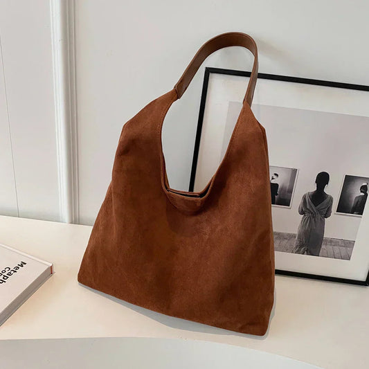 Suede Shoulder Bag With Adjustable Strap Comfortable Everyday Handbag