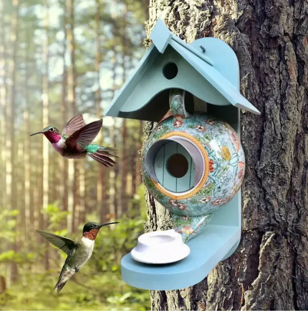 Teapot Bird House Colourful and Comfortable Outdoor Bird House for Year-Round Use