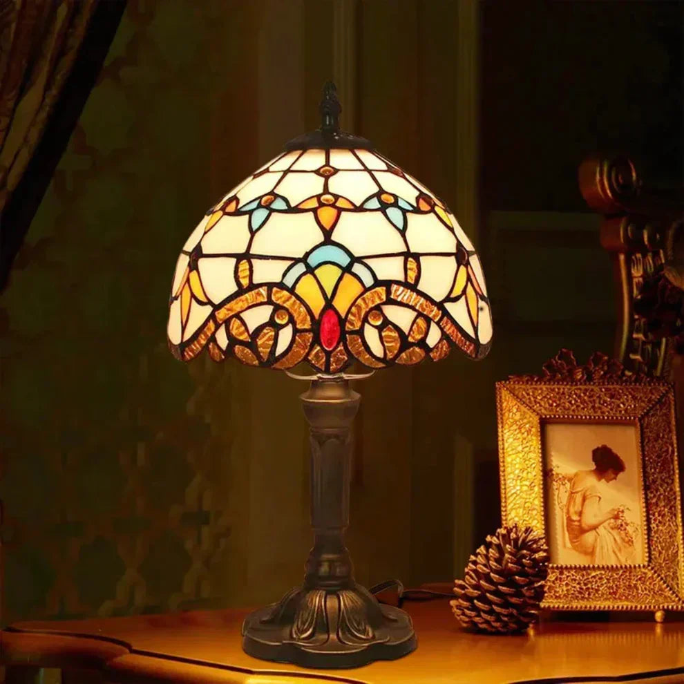 Tiffany Style Table Lamp Vintage Stained Glass Ambient Lighting