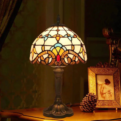Tiffany Style Table Lamp Vintage Stained Glass Ambient Lighting