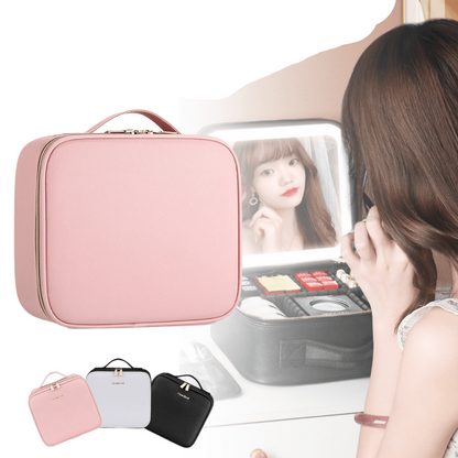 Travel Makeup Bag LED Mirror Waterproof Organizer Case