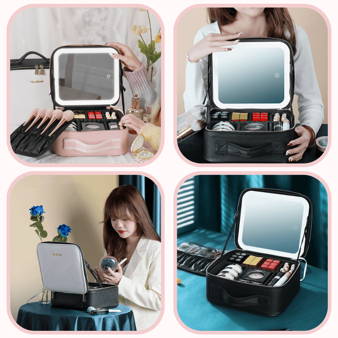 Travel Makeup Bag LED Mirror Waterproof Organizer Case