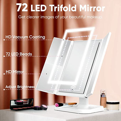 Trifold LED Makeup Mirror Adjustable Light Vanity Table Mirror