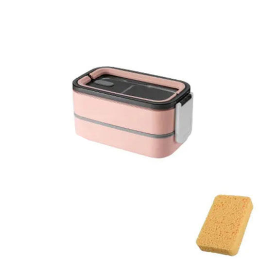 Two Tier Compact Lunch Box with Secure Clip Leak Resistant Food Storage Container