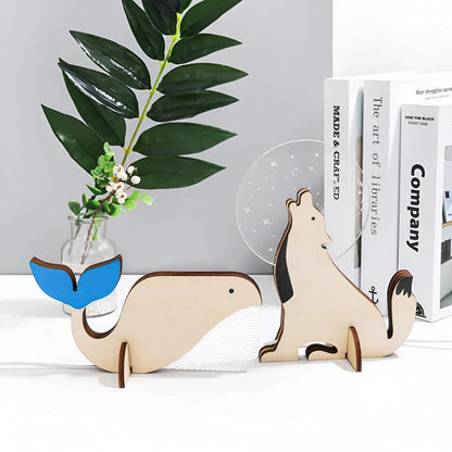 USB Rechargeable Wooden LED Table Lamp for Kids Bedroom Nursery Night Light Decorative Animal Theme