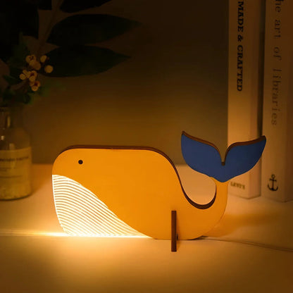 USB Rechargeable Wooden LED Table Lamp for Kids Bedroom Nursery Night Light Decorative Animal Theme