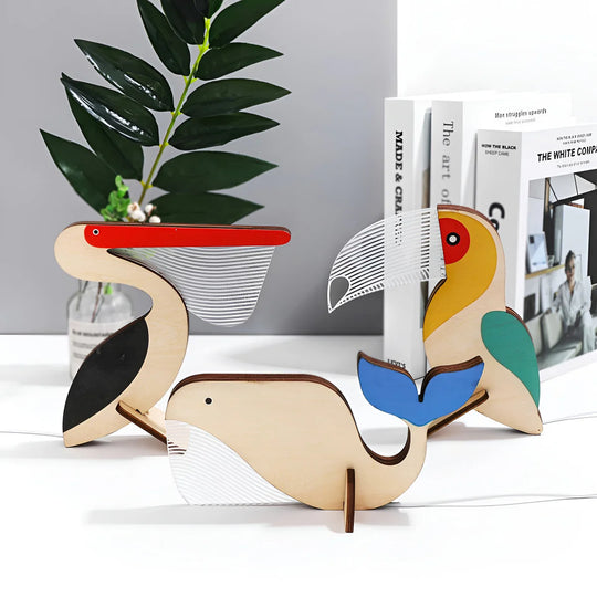 USB Rechargeable Wooden LED Table Lamp for Kids Bedroom Nursery Night Light Decorative Animal Theme
