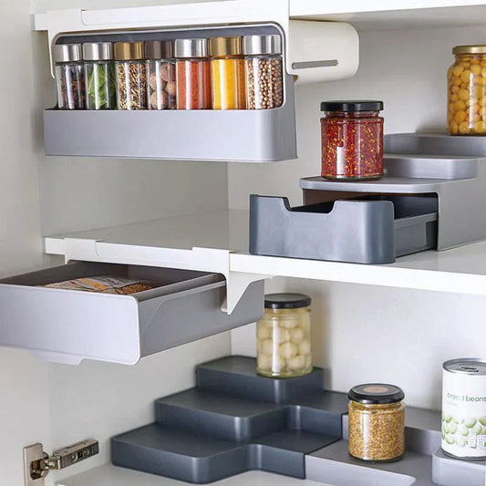 Under Shelf Kitchen Organizer Slide Out Storage Rack Under Cabinet Bottle and Kitchen Storage Organizer