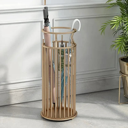 Vertical Umbrella Stand with Hooks and Water Drip Tray for Entryway Storage