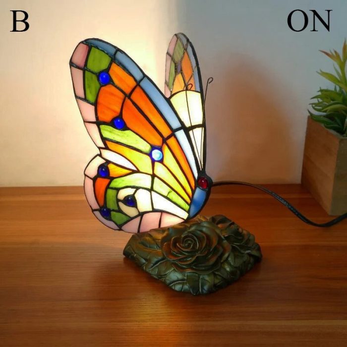 VintaGlow - Unique Retro Stained Glass Butterfly Table Lamp
