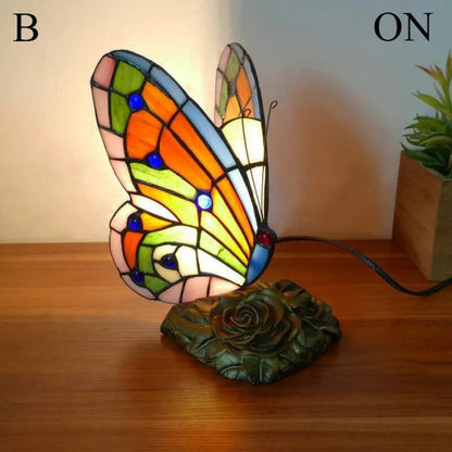 VintaGlow - Unique Retro Stained Glass Butterfly Table Lamp