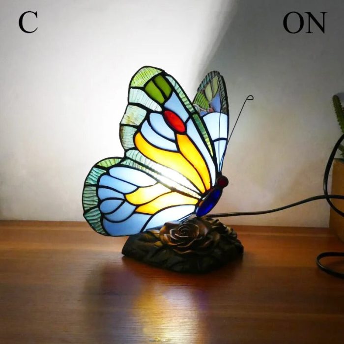 VintaGlow - Unique Retro Stained Glass Butterfly Table Lamp