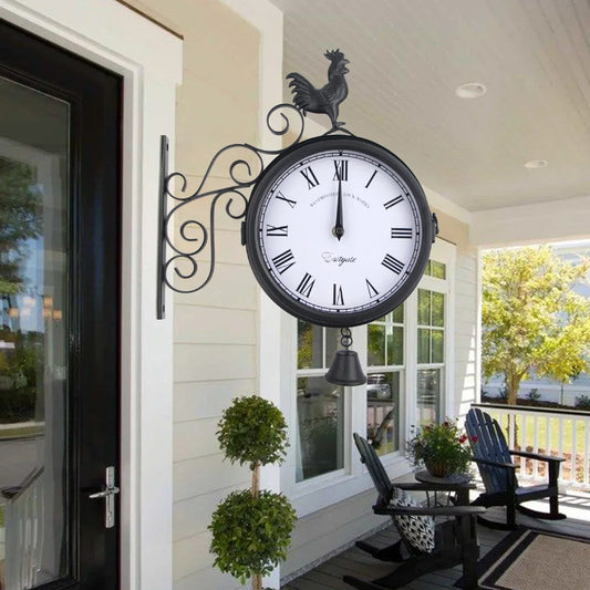 Vintage Double-Sided Waterproof Wall Clock – Classic Retro Indoor & Outdoor Design