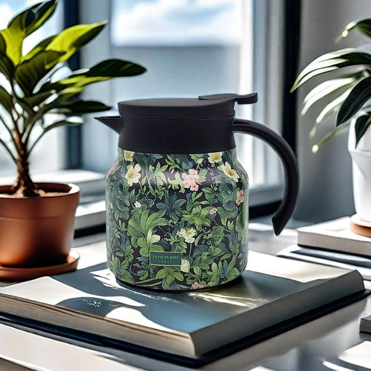 Vintage Floral Tea Thermos Flask Insulated Tea Carafe with One Hand Pour