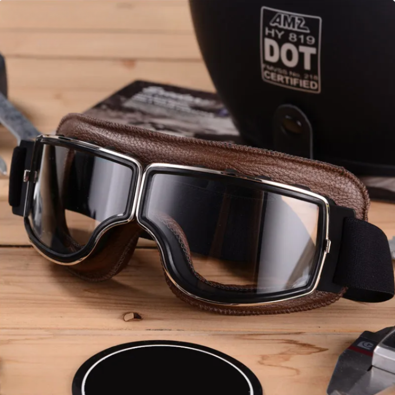 Vintage Leather Motorcycle Goggles Retro Riding Eye Protection
