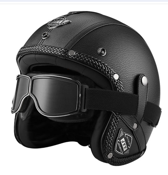 Vintage Scooter Helmet Faux Leather Classic Design