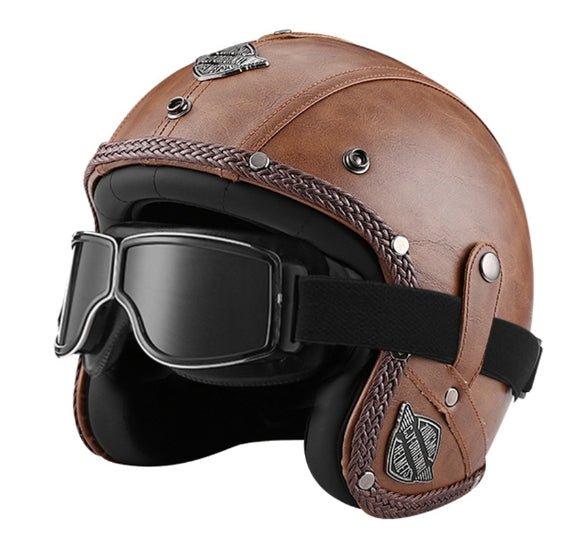 Vintage Scooter Helmet Faux Leather Classic Design