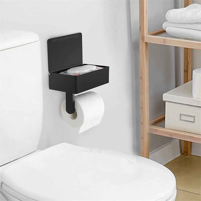 Wall Mounted Toilet Paper Holder Storage Shelf Steel Organizer