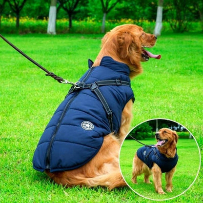 Waterproof Dog Coat with Built-In Harness – Warm Windproof & Reflective Jacket