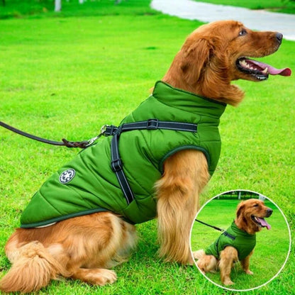 Waterproof Dog Coat with Built-In Harness – Warm Windproof & Reflective Jacket