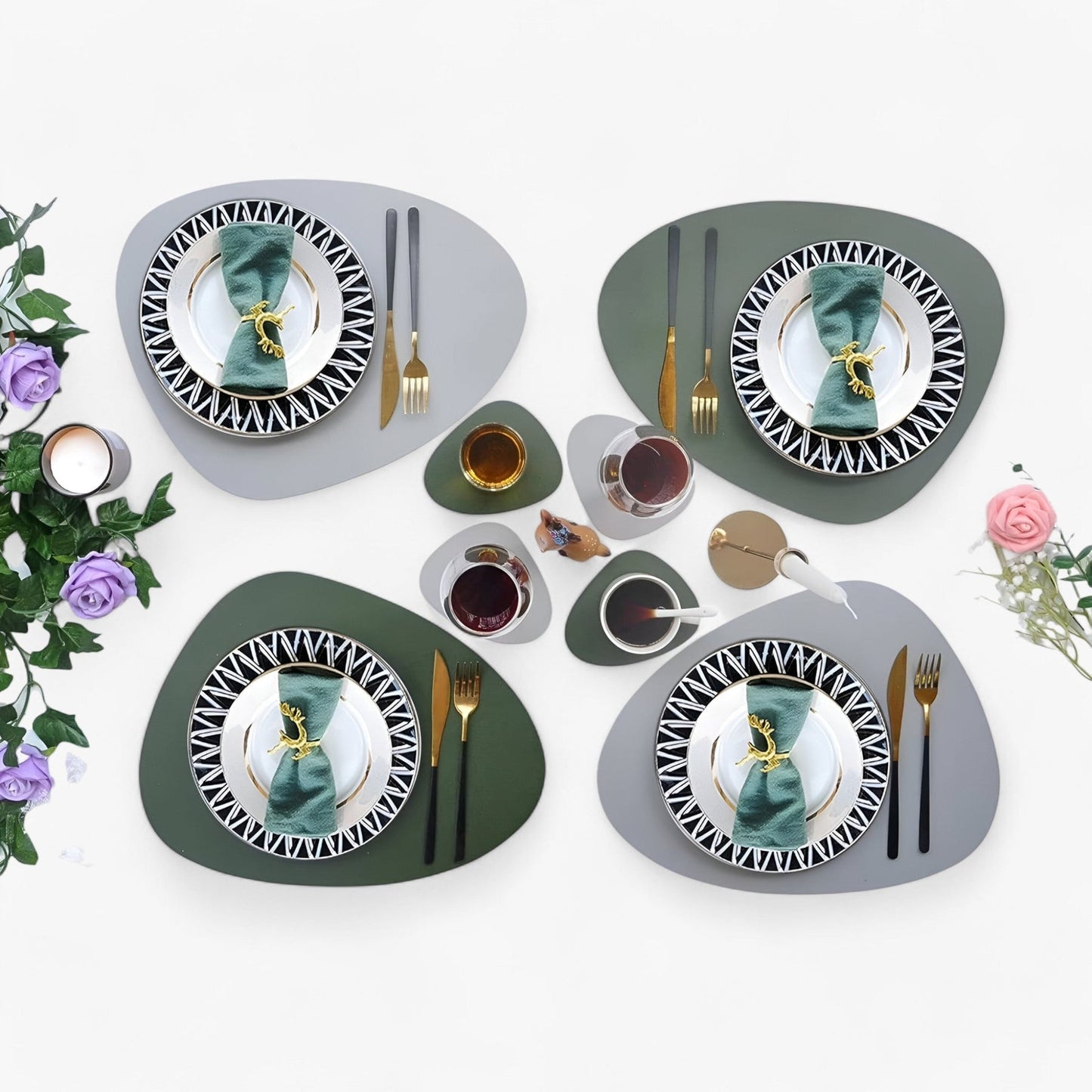 Waterproof Reversible Oval Pattern Table Placemats Non Slip Heat Resistant Dining Table Mats