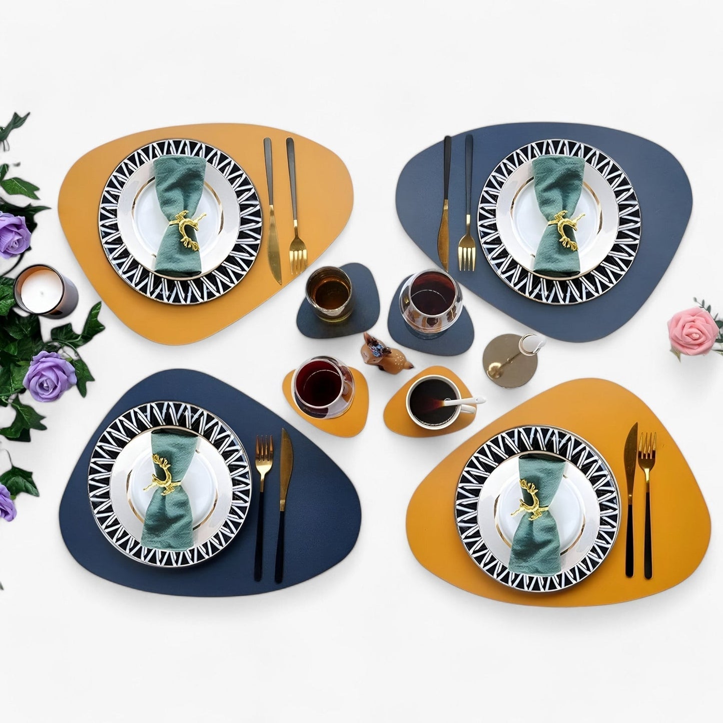 Waterproof Reversible Oval Pattern Table Placemats Non Slip Heat Resistant Dining Table Mats