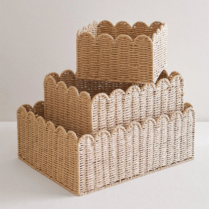 Wavy Edge Storage Basket Set Three Sizes Lightweight Home Organization Baskets
