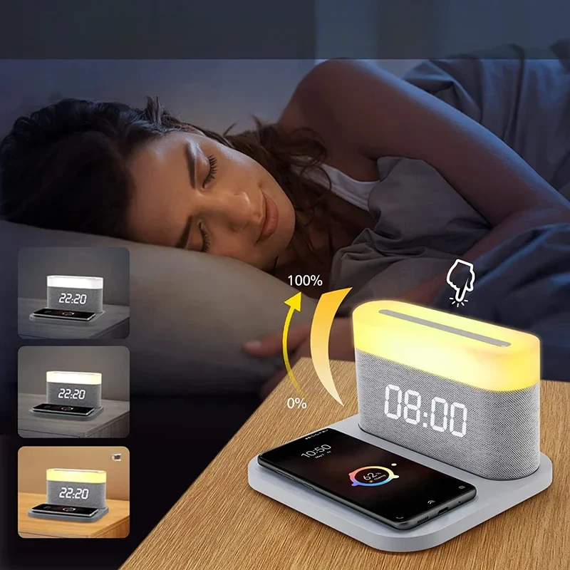 Wireless Charging Alarm Clock LED Display Fast Qi Charging Station Bedside Digital Clock Nightstand Charger