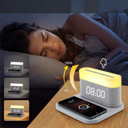 Wireless Charging Alarm Clock LED Display Fast Qi Charging Station Bedside Digital Clock Nightstand Charger