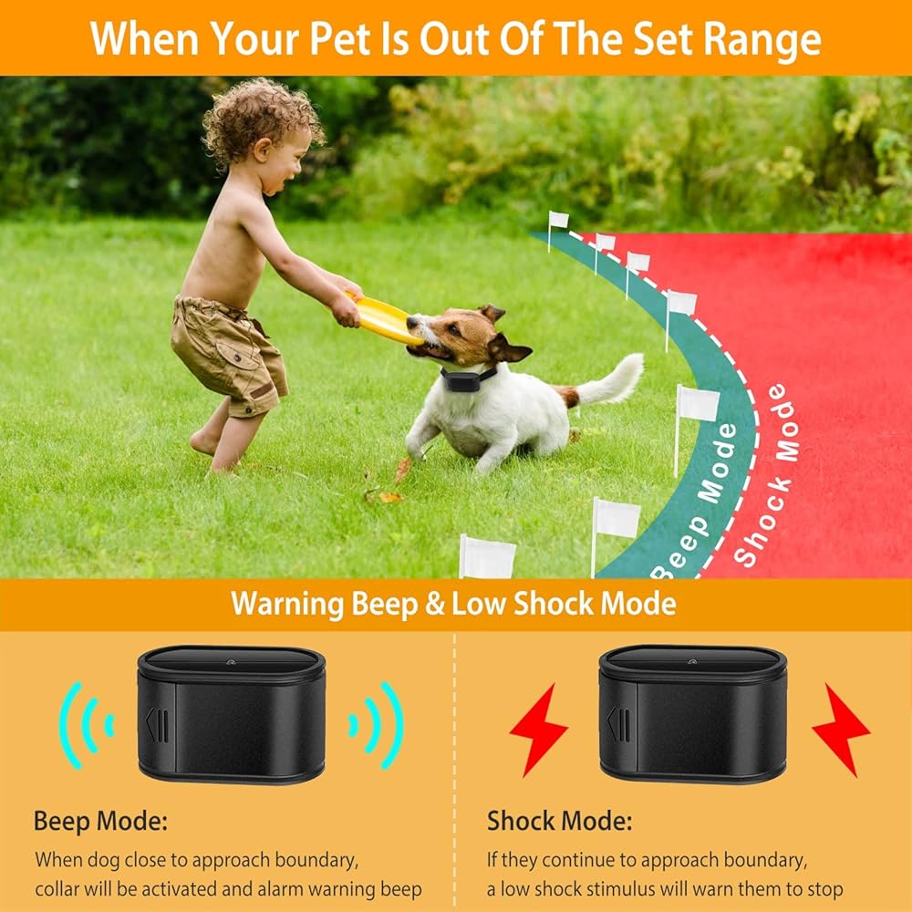 Wireless Dog Fence System Adjustable Range Rechargeable Collar