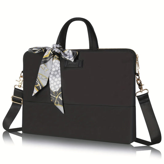 Women Laptop Handbag Stylish Work Tote Bag with Scarf Detail Adjustable Straps and Large Capacity