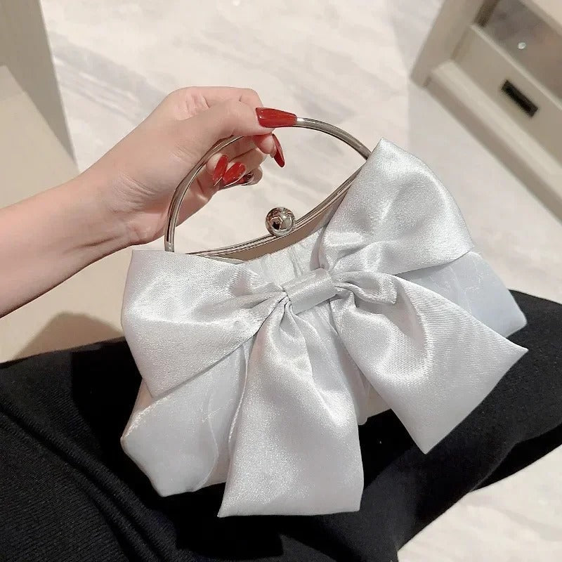 Women Lightweight Handbag Bow Detail Chain Shoulder Strap Crossbody Evening Purse