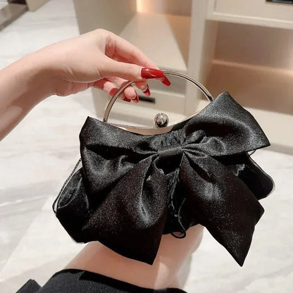 Women Lightweight Handbag Bow Detail Chain Shoulder Strap Crossbody Evening Purse