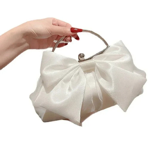 Women Lightweight Handbag Bow Detail Chain Shoulder Strap Crossbody Evening Purse
