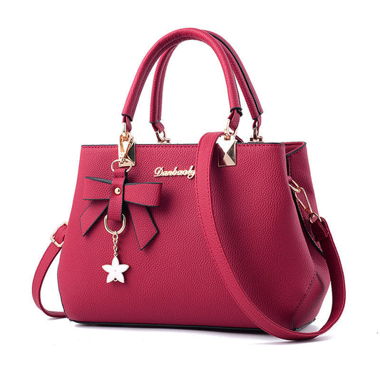 Women Shoulder Bag with Star Charm Bow Detail Soft Handle Modern Structured Handbag