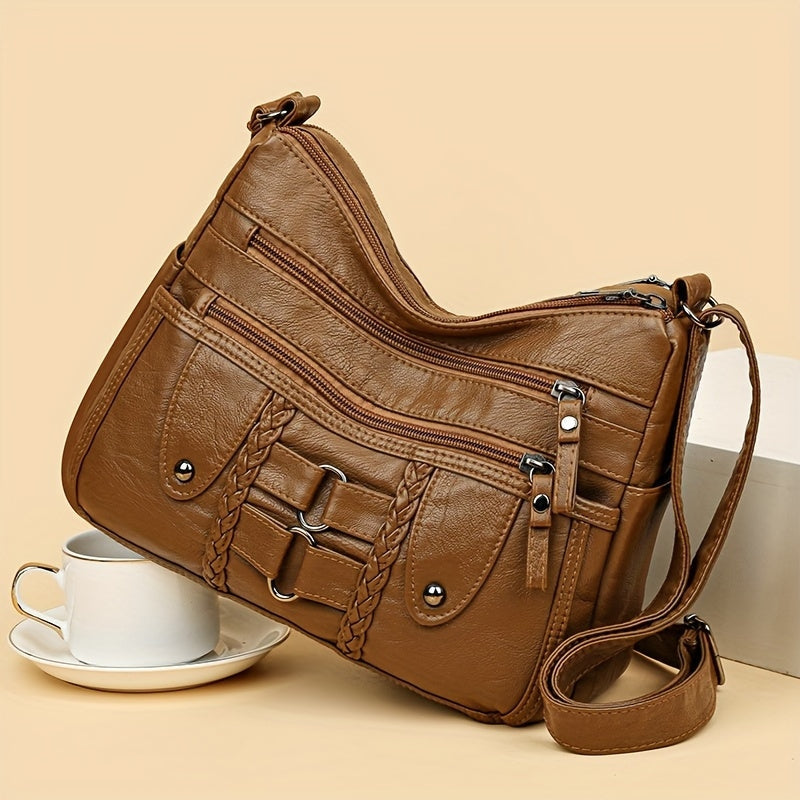 Women’s Crossbody Shoulder Bag Large Capacity Handbag with Multiple Zipper Pockets