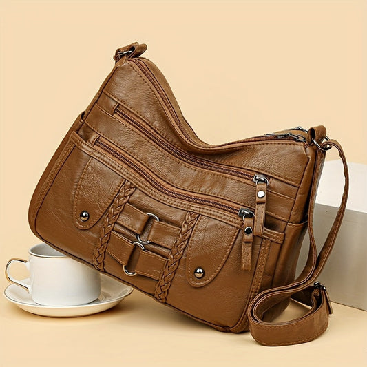 Women’s Crossbody Shoulder Bag Large Capacity Handbag with Multiple Zipper Pockets